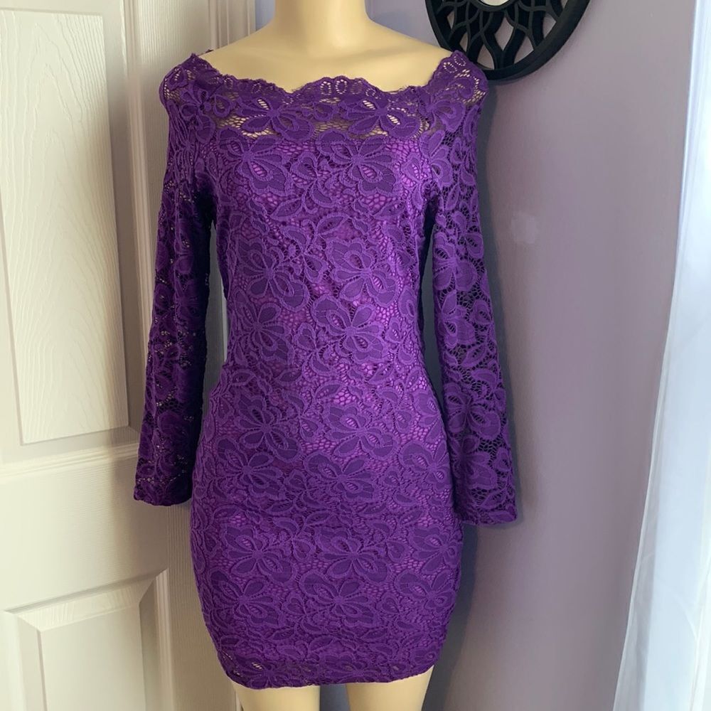 Purple Lace Formal Cocktail Party Special Occasions Dress S